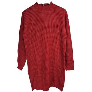 YUOIOYU Womens SMALL‎ Sweater Dress Red Waffle Knit Long Sleeve Cozy Casual